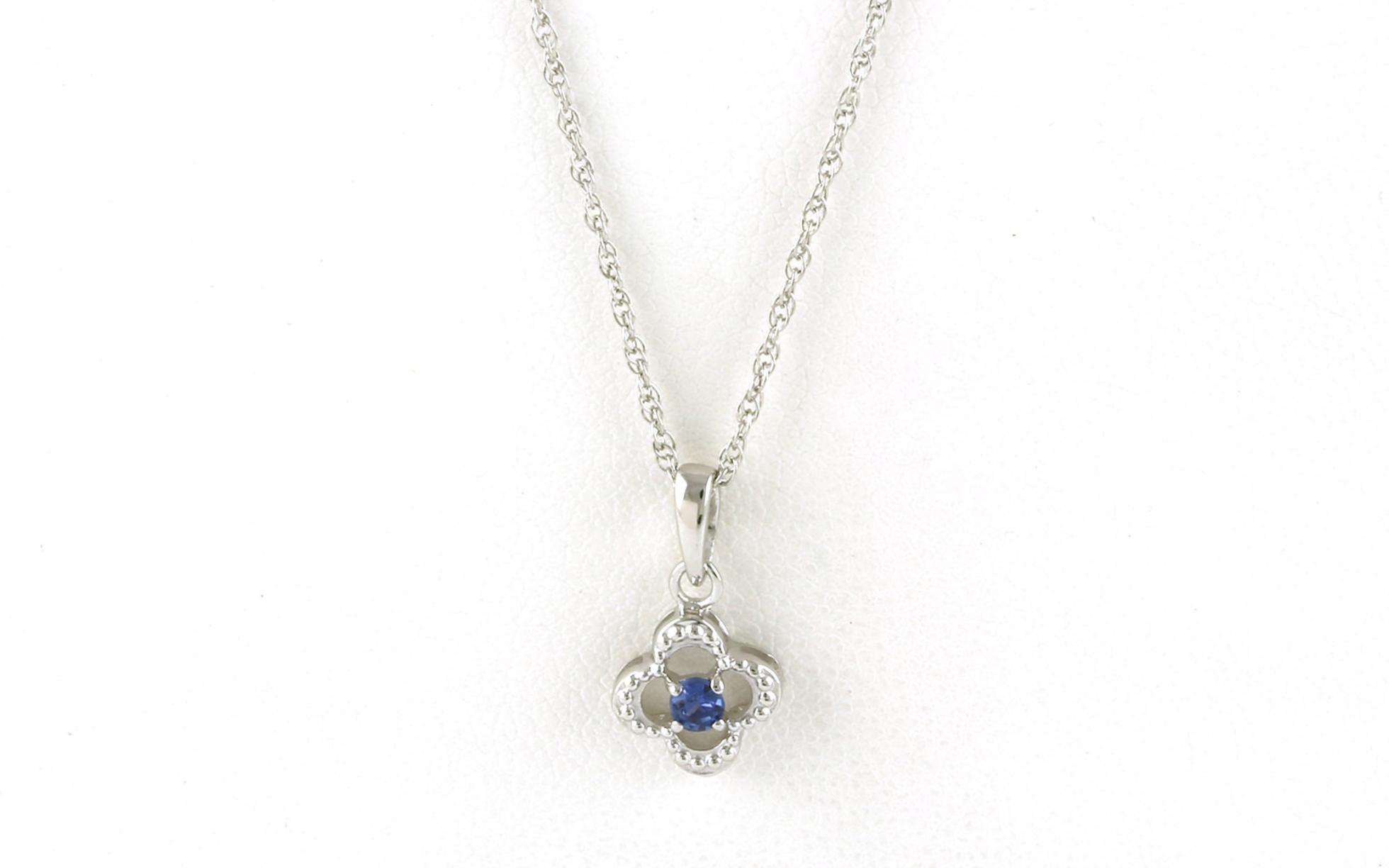 Little Flower Solitaire Montana Yogo Sapphire Necklace with Bead Details in Sterling Silver