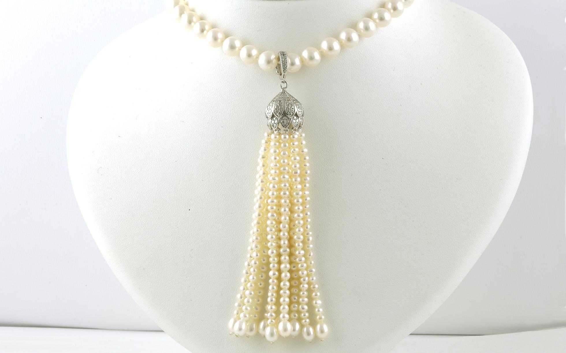 Tassel-style Pearl Necklace Enhancer with White Topaz Accents in Sterling Silver