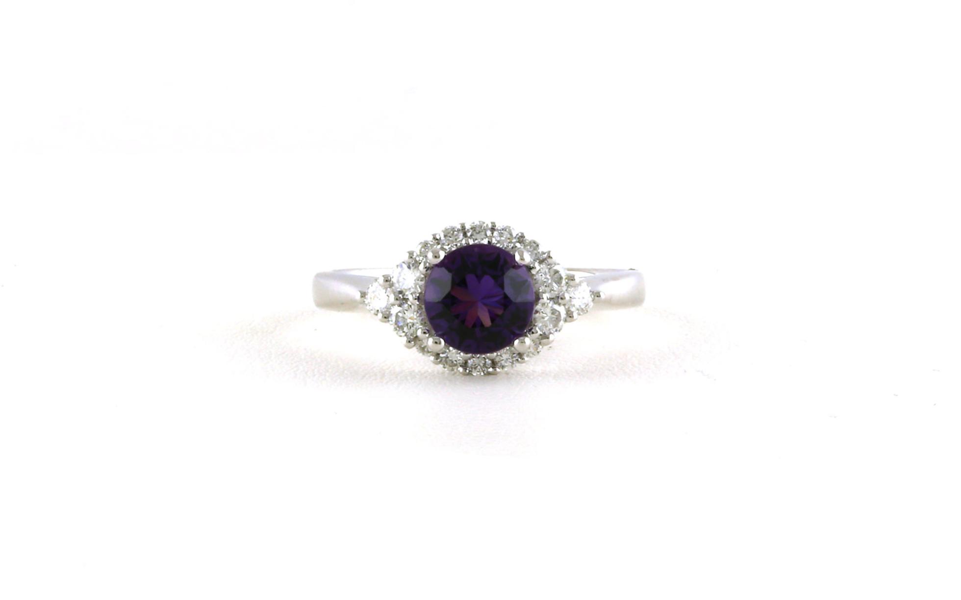 Halo-style Amethyst and Diamond Ring in White Gold (0.80cts)