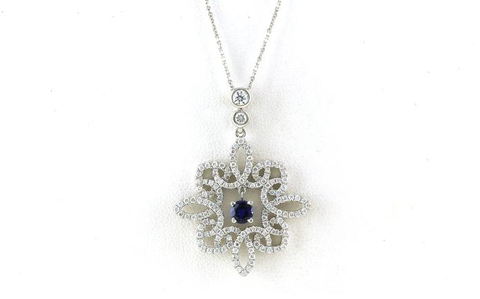 content/products/Vintage Loopy Flower Montana Yogo Sapphire Dangle and Diamond Necklace in White Gold (0.31cts)