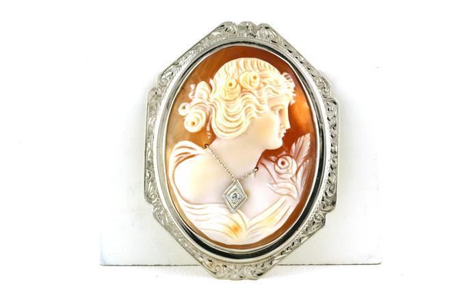 content/products/Estate Piece: Cameo Pin with Diamond Necklace and Engraving Details in Two-tone White and Yellow Gold
