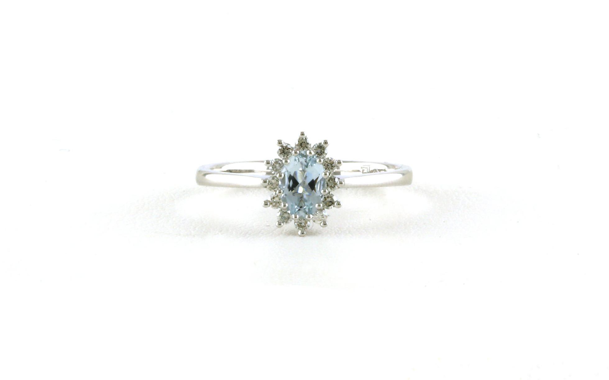 Halo-cluster Oval-cut Aquamarine and Diamond Ring in White Gold (0.52cts TWT)