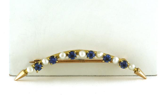 content/products/Estate Piece: 13-Stone Montana Yogo Sapphires and Pearl Curved Pin in Yellow Gold (0.36cts TWT)