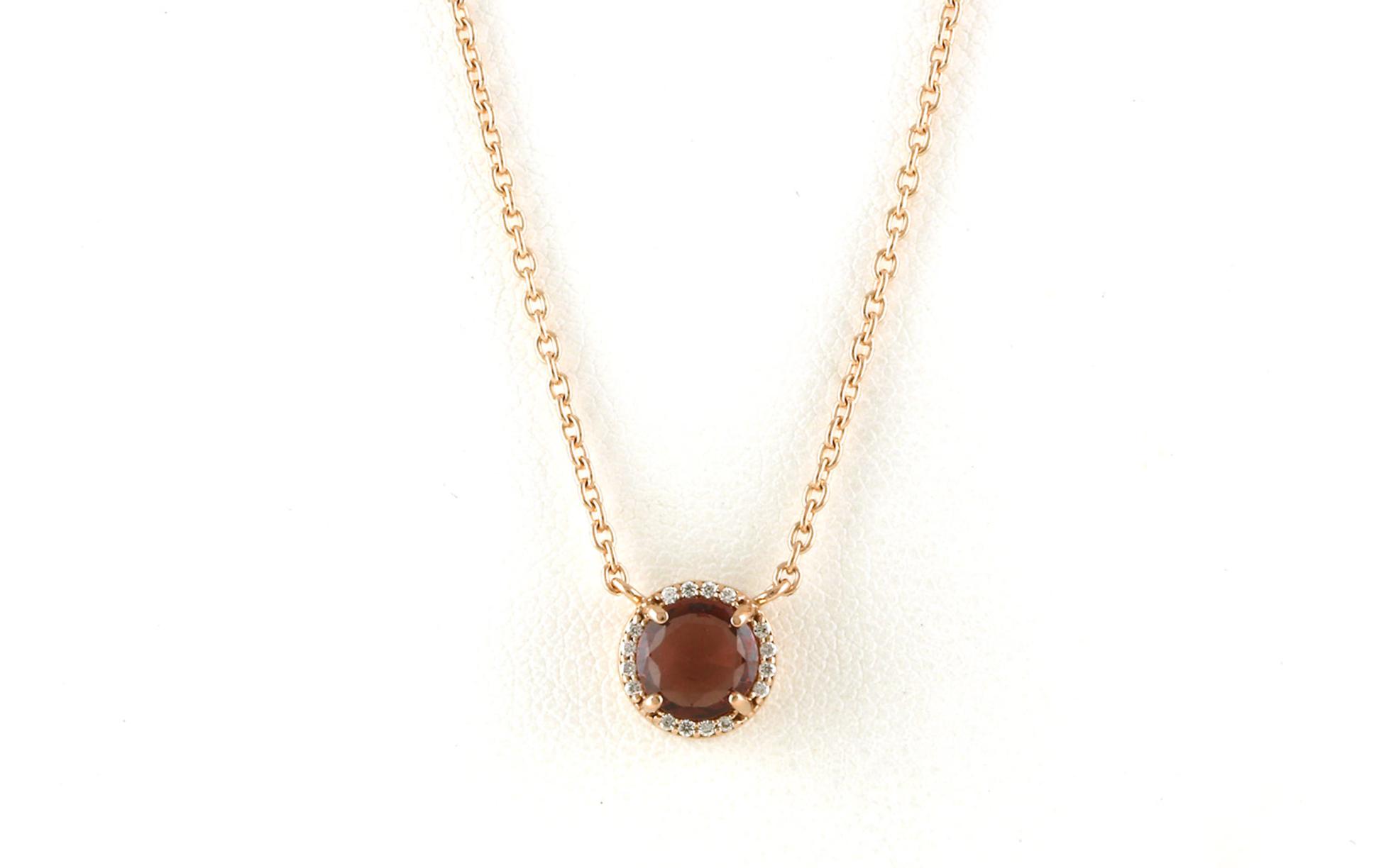 Estate Piece: Halo-style Garnet and Diamond Necklace in Rose Gold (1.09cts TWT)