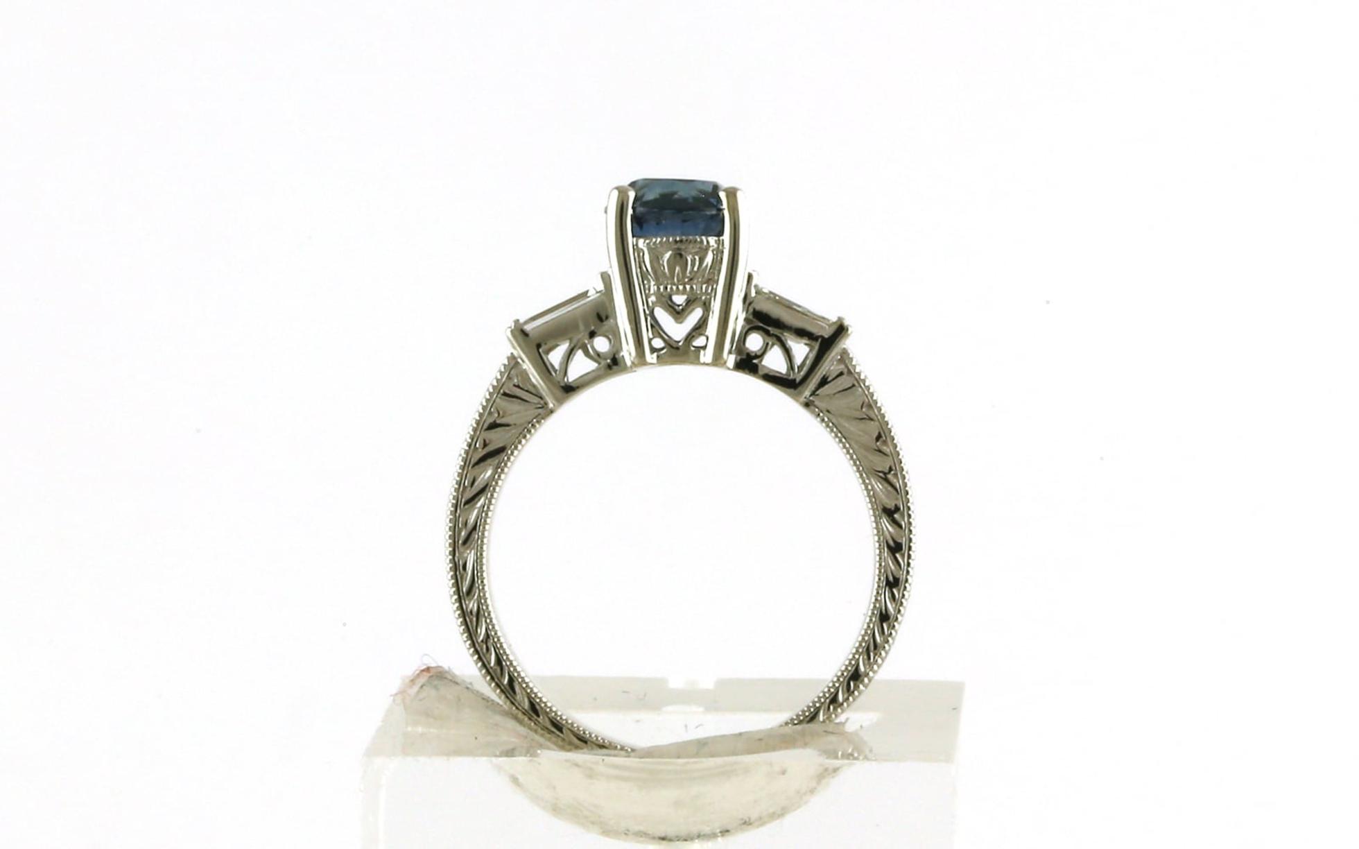 3-Stone Montana Sapphire Ring with Baguette-cut Diamonds in White Gold (1.46cts TWT)