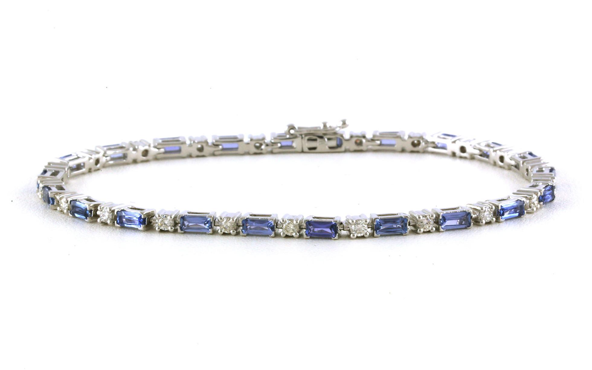 Alternating Baguette-cut Montana Yogo Sapphire and Diamond Bracelet in White Gold (3.32cts TWT)