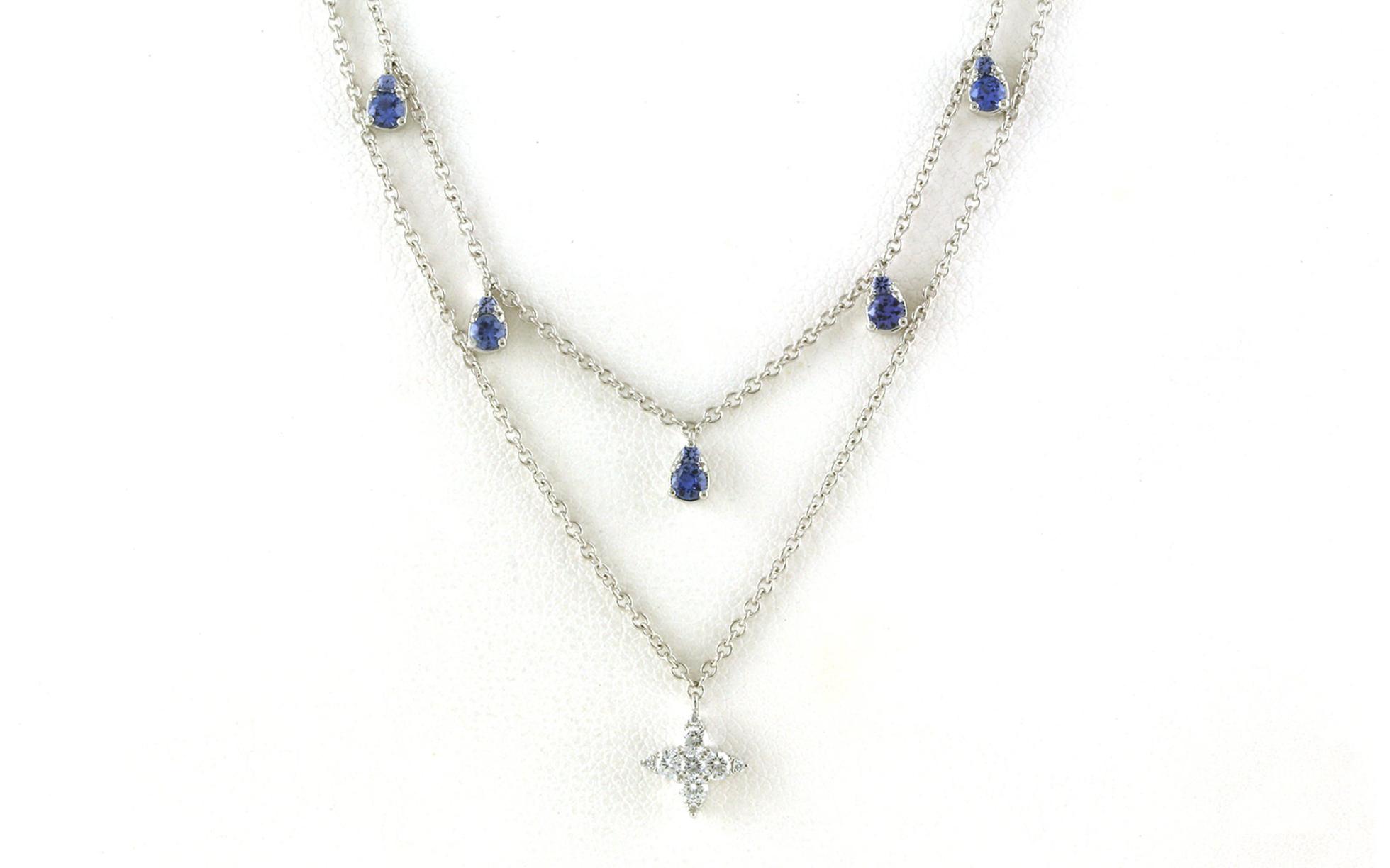 Double-strand Drop-style Pear-cut Montana Yogo Sapphire Necklace with Diamond in White Gold (0.61cts TWT)