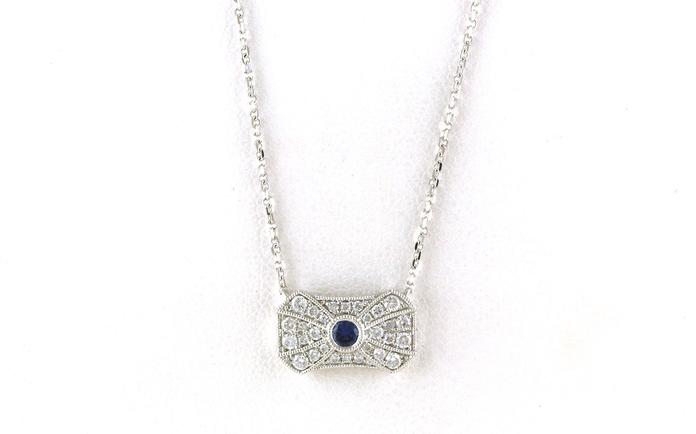 content/products/Vintage-style Rectangular Montana Yogo Sapphire and Diamond Necklace in White Gold (0.40cts TWT)
