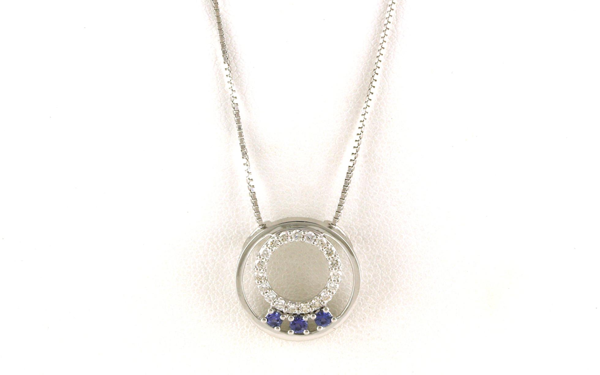 Double Circle Montana Yogo Sapphire and Diamond Necklace in White Gold (0.46cts TWT)