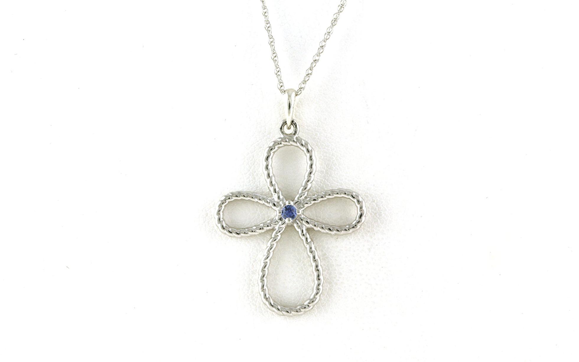 Cross Necklace with Montana Yogo Sapphire in Sterling Silver