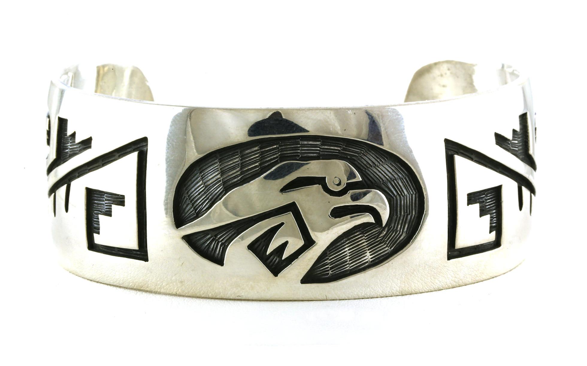 Estate Piece: Engraved Eagle Wide Cuff Bracelet in Sterling Silver