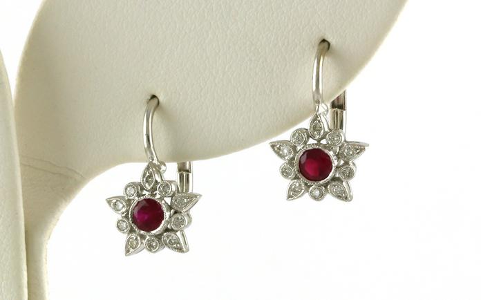 content/products/Estate Piece: Starburst Bezel-set Ruby and Diamonds Dangle Earrings in White Gold (0.60cts TWT)
