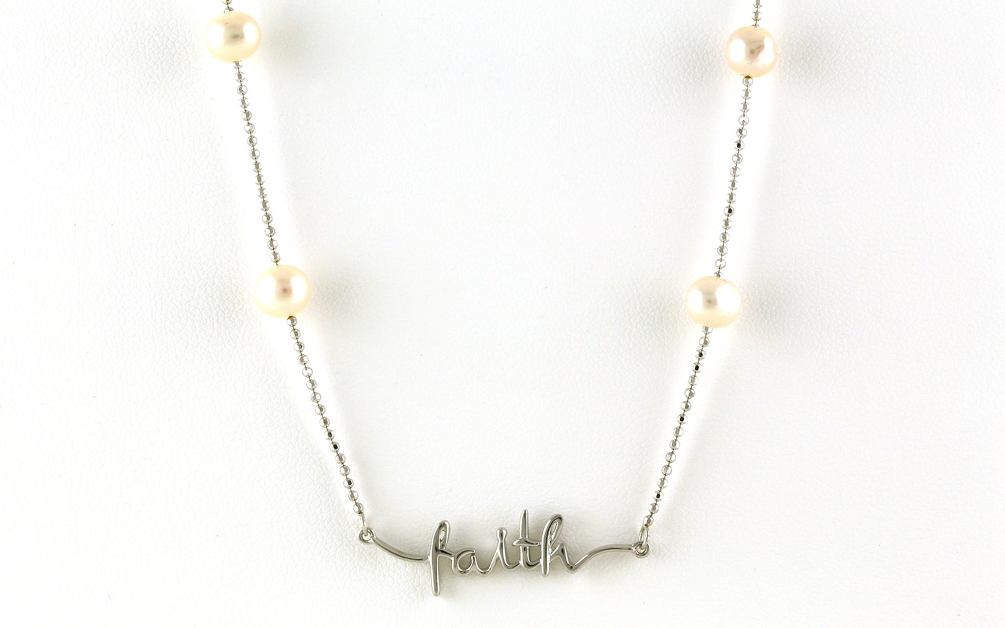 "Faith" Freshwater Pearl Station Necklace in Sterling Silver (6 - 7mm)