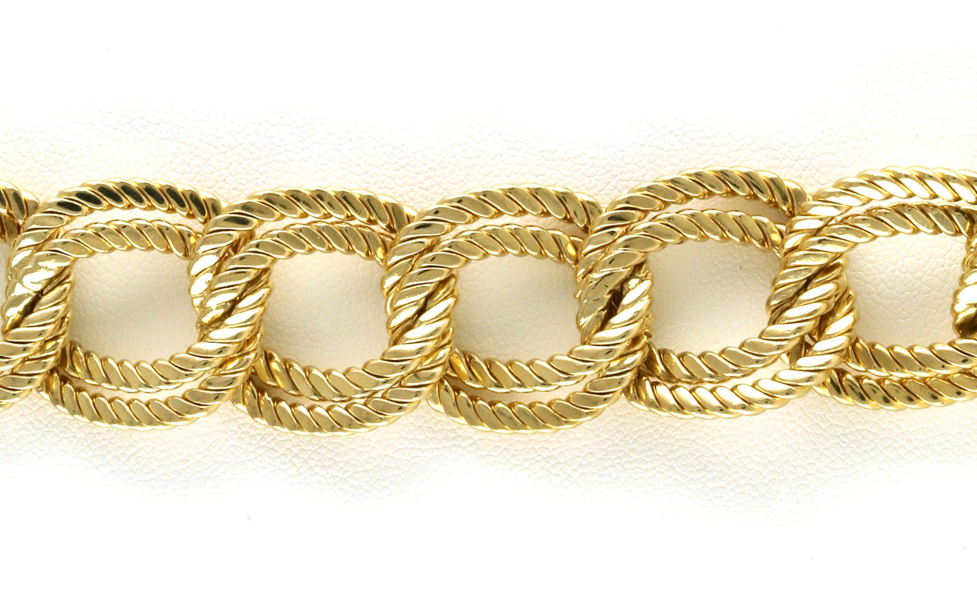 Estate Piece: Double Curb Link Chain Bracelet with Texture in Yellow Gold