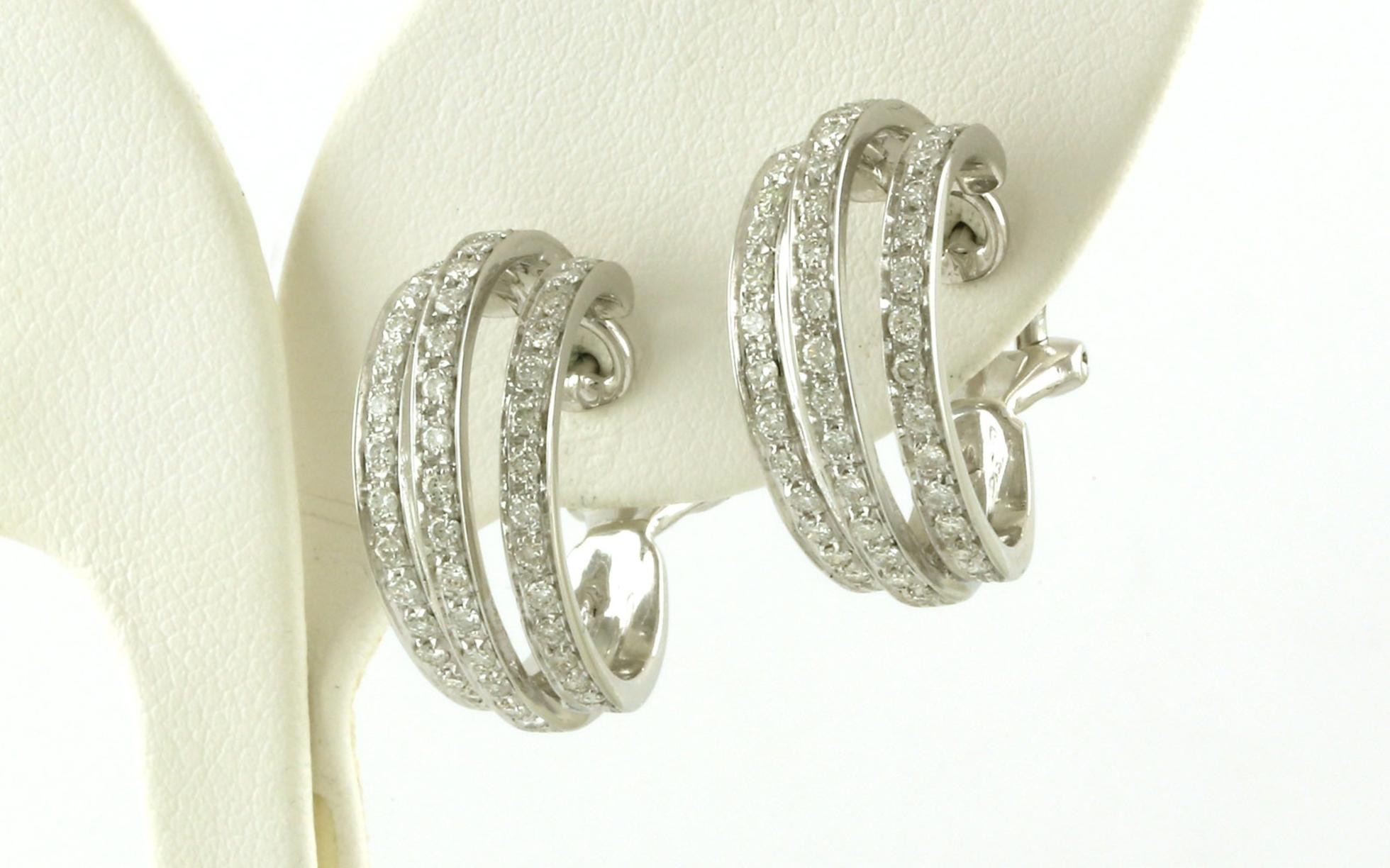 Estate Piece: 3-Row Diamond Hoop Earrings with Omega Clips in White Gold (1.32cts TWT)
