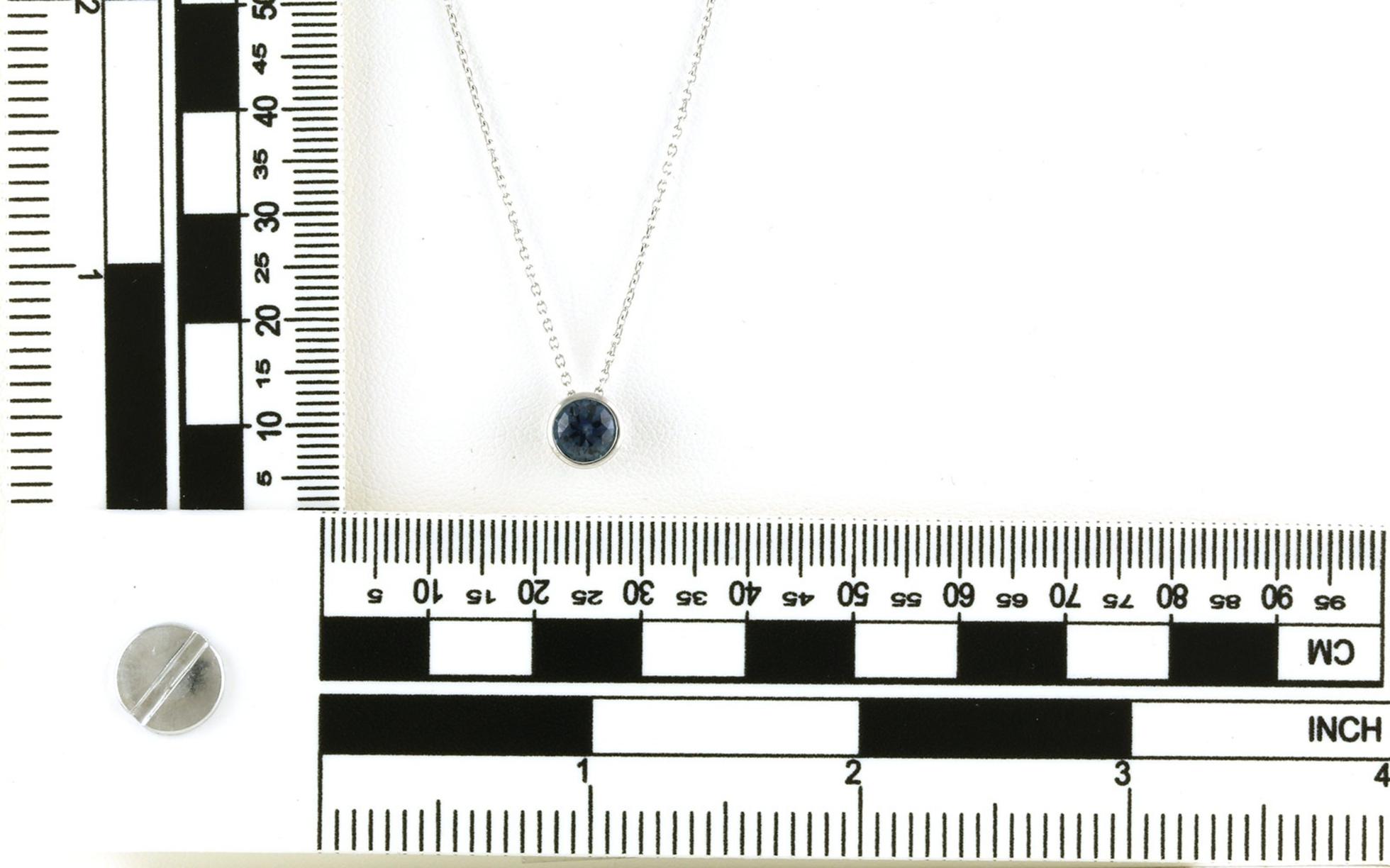 Solitaire-style Bezel-set Montana Sapphire Necklace in White Gold (0.92cts) scale