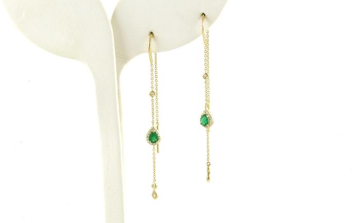 content/products/Halo-style Pear-cut Emerald and Diamond Threader Earrings in Yellow Gold (0.55cts TWT)