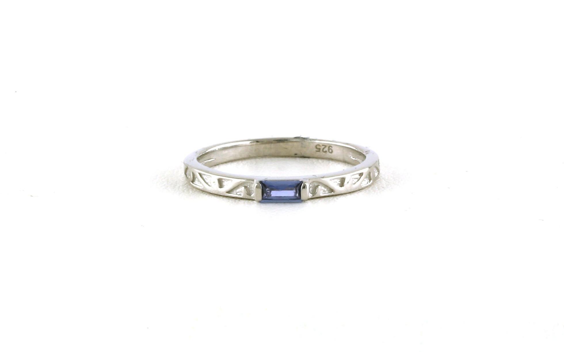 Baguette-cut Montana Yogo Sapphire Ring with Engraved Details in Sterling Silver (0.13cts)