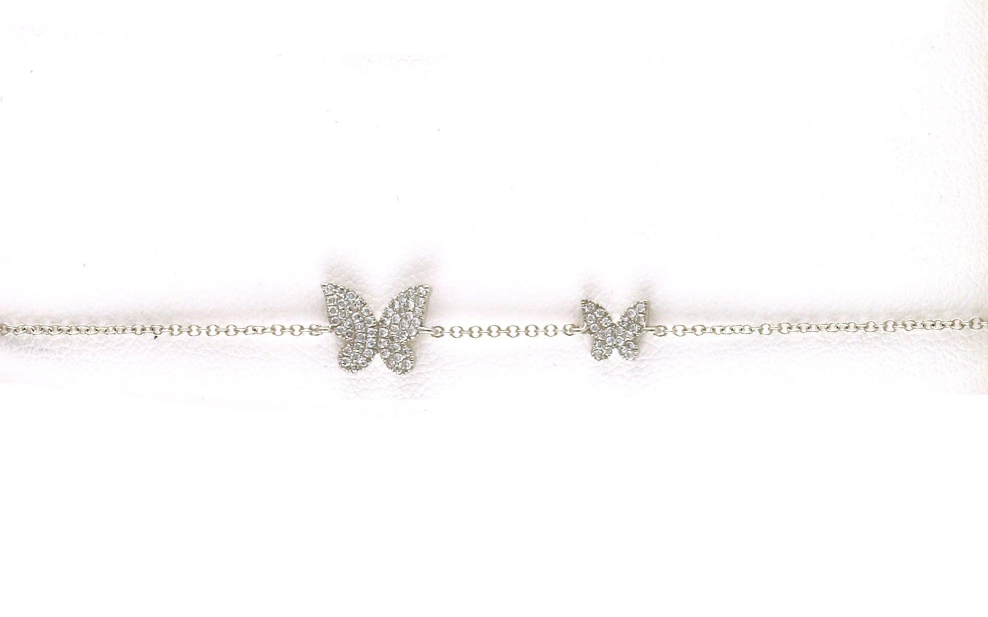 Two Butterfly Pave Diamond Bracelet in White Gold (0.18cts TWT)