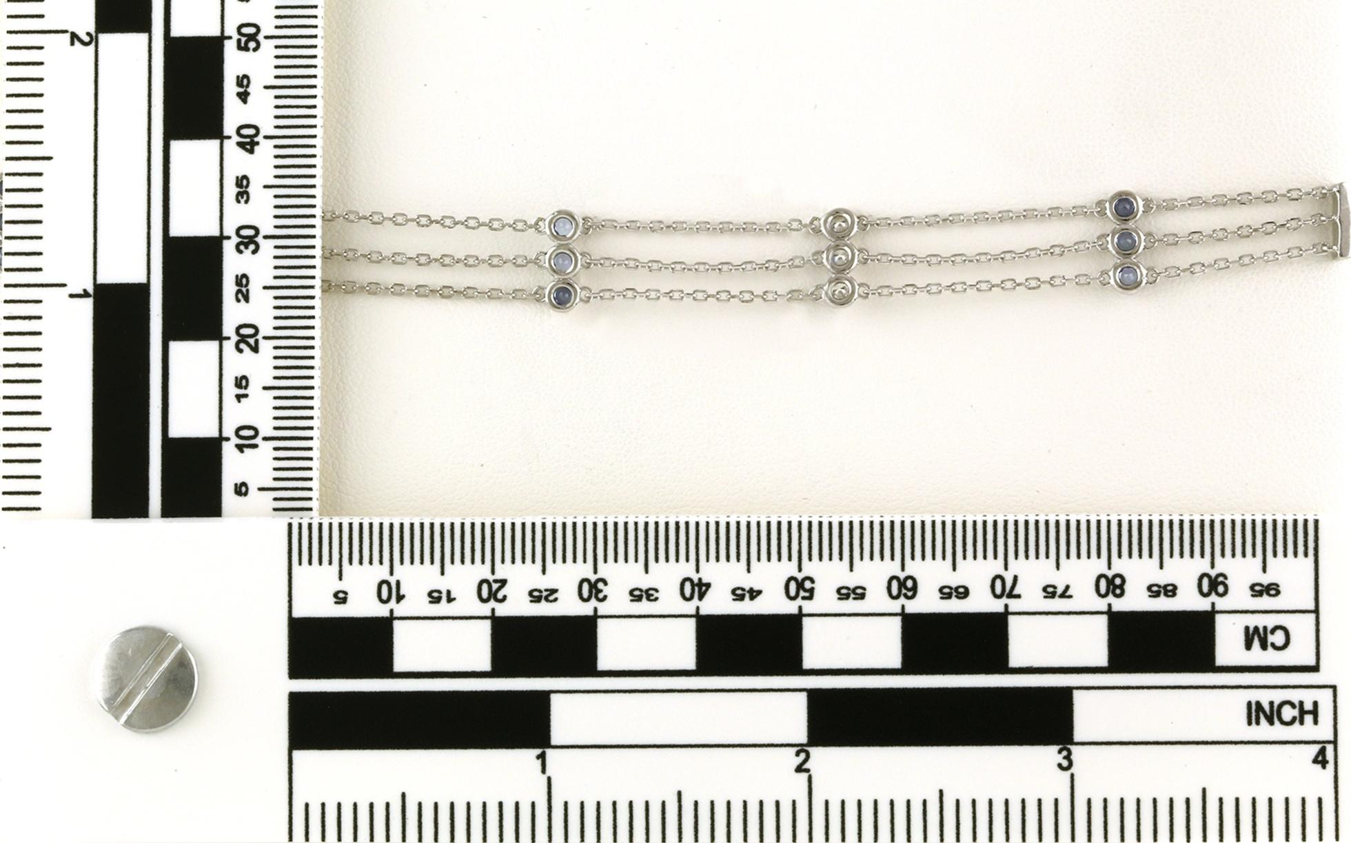 3-Row Bezel-set Montana Yogo Sapphire and Diamond Station Bracelet in White Gold (0.68cts TWT) scale