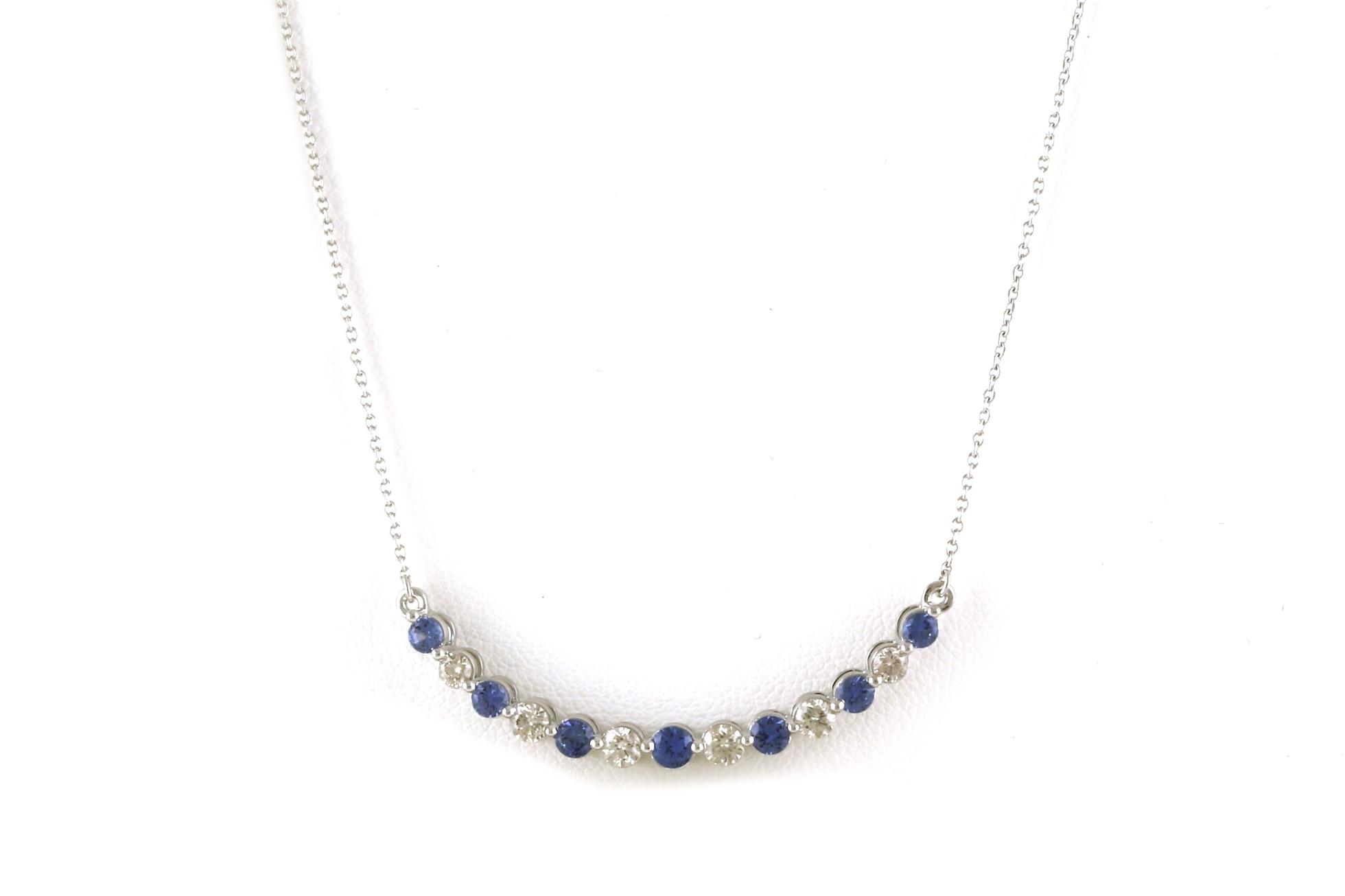 Share-prong Curved Bar Montana Yogo Sapphire and Diamond Necklace (0.95cts TWT)