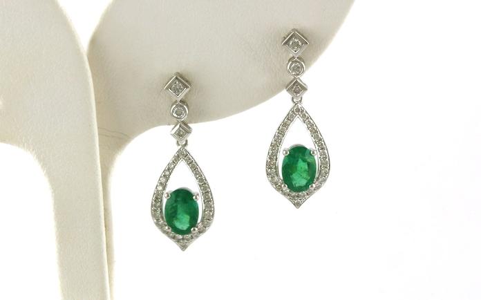 content/products/Halo-style Oval-cut Emerald and Diamond Dangle Earrings in White Gold (1.99cts TWT)