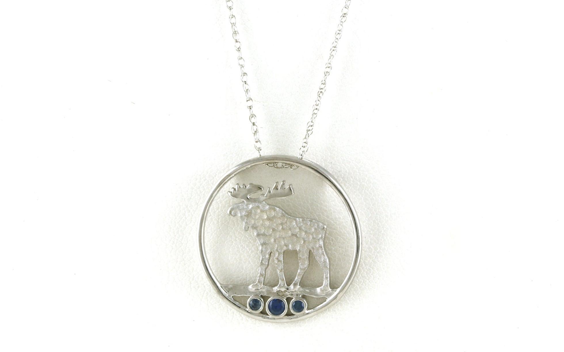 Circle Moose 3-Stone Bezel-set Montana Sapphires Necklace with Hammered Texture in Sterling Silver (0.18cts TWT)