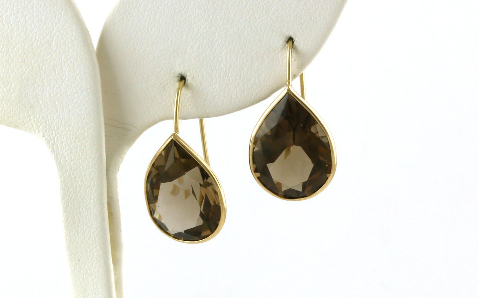 Estate Piece: Pear-cut Smokey Quartz Dangle Earrings in Yellow Gold 