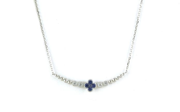 content/products/Curved Bar Flower Montana Yogo Sapphire and Diamond Split Chain Necklace in White Gold (0.37cts TWT)