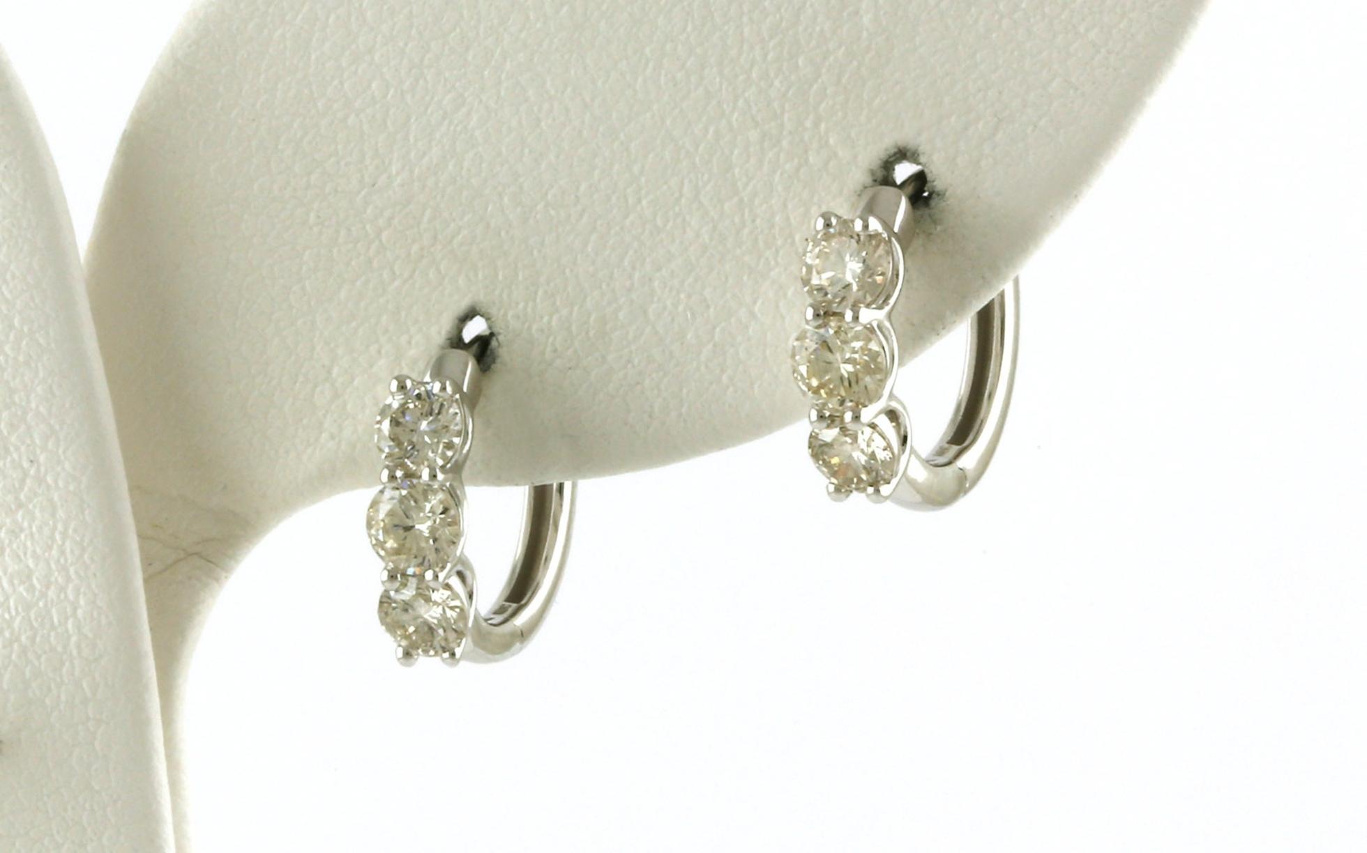 3-Stone Diamond Hoop Earrings in White Gold (1.00cts TWT)