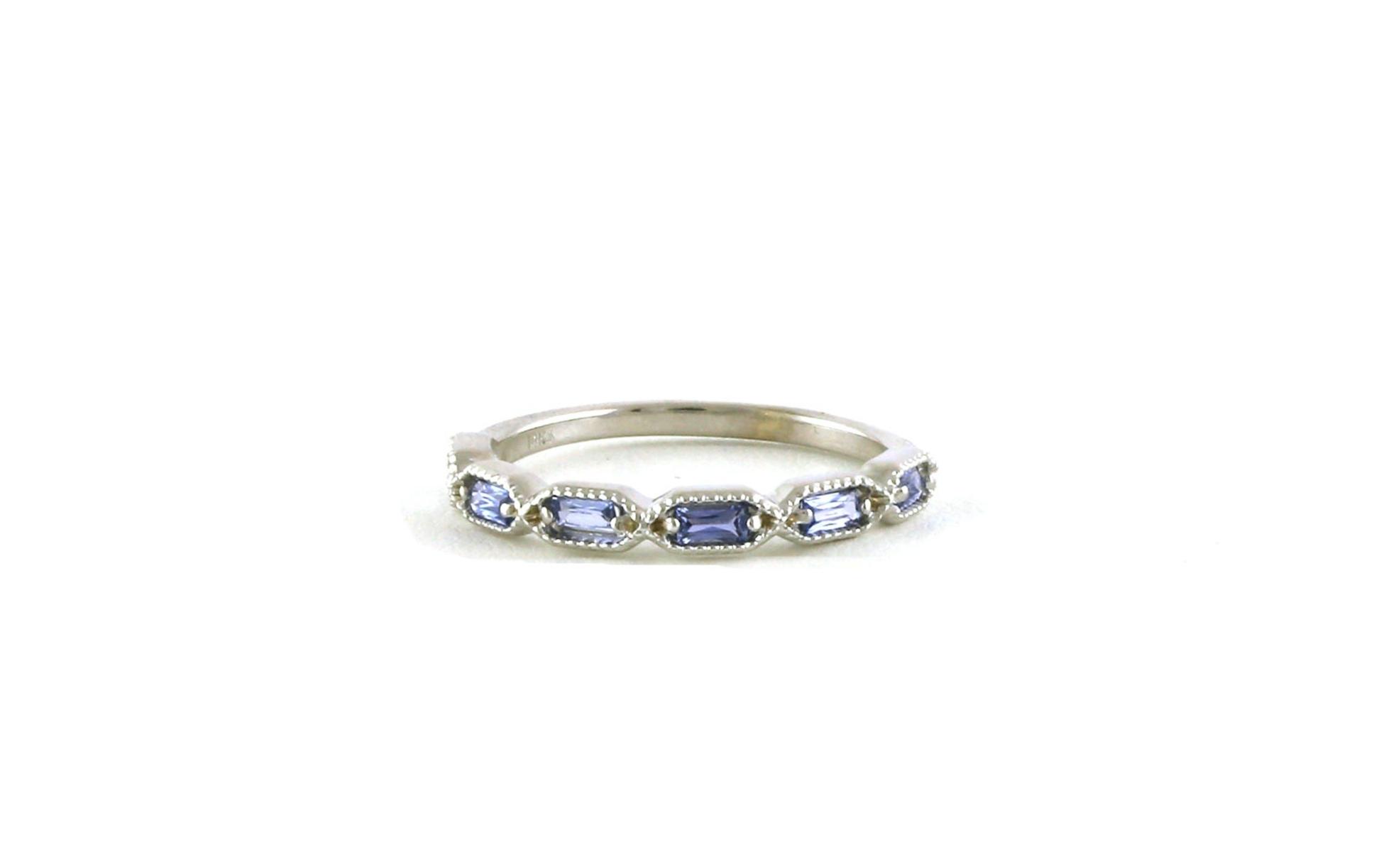 6-Stone Milgrain Hexagonal Ring with Baguette-cut Montana Yogo Sapphires in White Gold (0.35cts TWT)