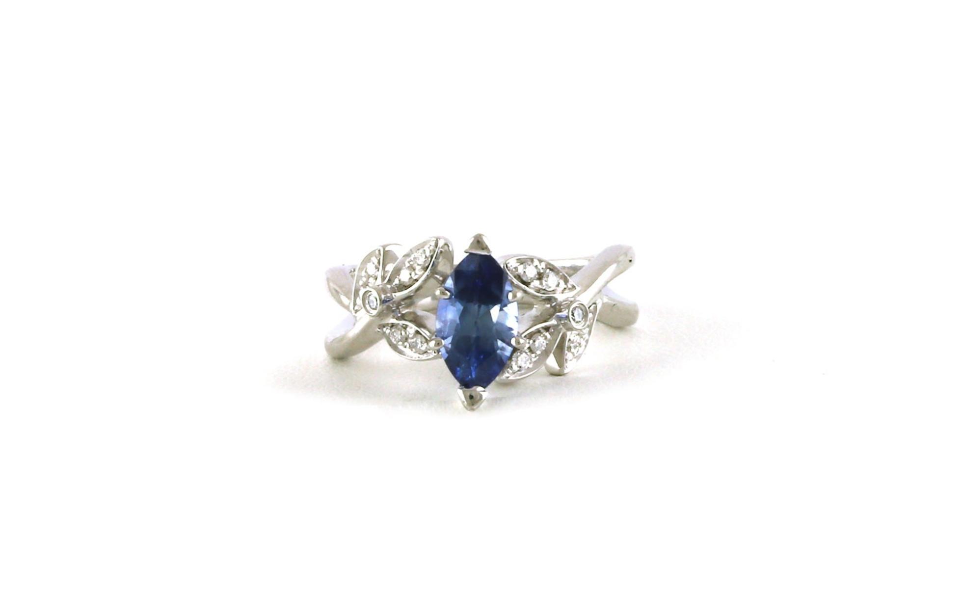 Leaves Marquise-cut Montana Sapphire and Diamond Ring in White Gold (1.44cts TWT)