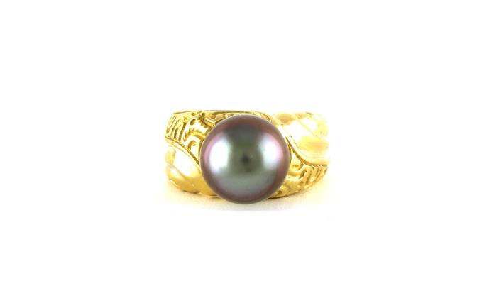 content/products/Estate Piece: Tahitian Pearl Engraved Solitaire Ring in Yellow Gold