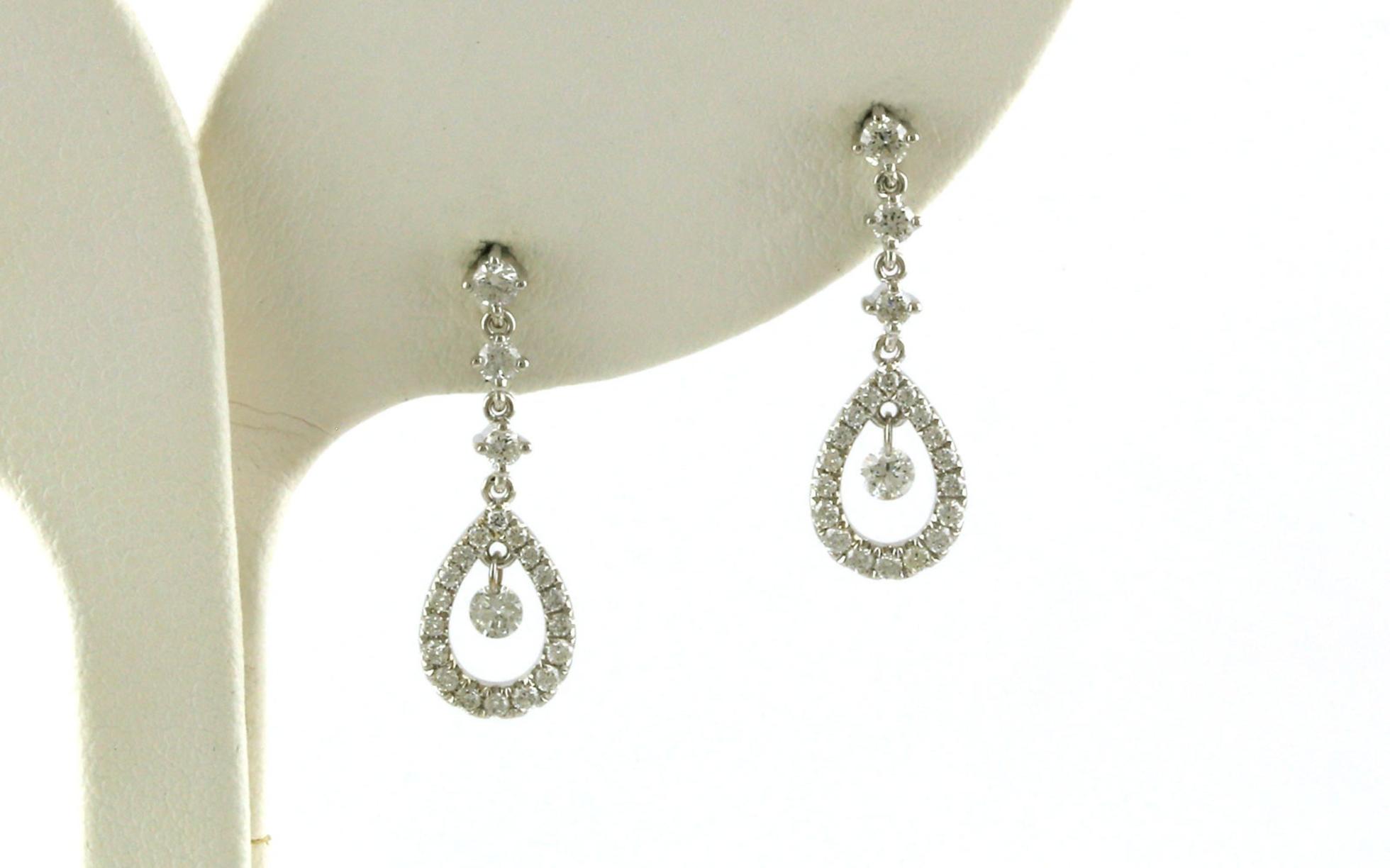 Dangling Pear Shape Diamond Earrings in White Gold (0.49cts TWT)