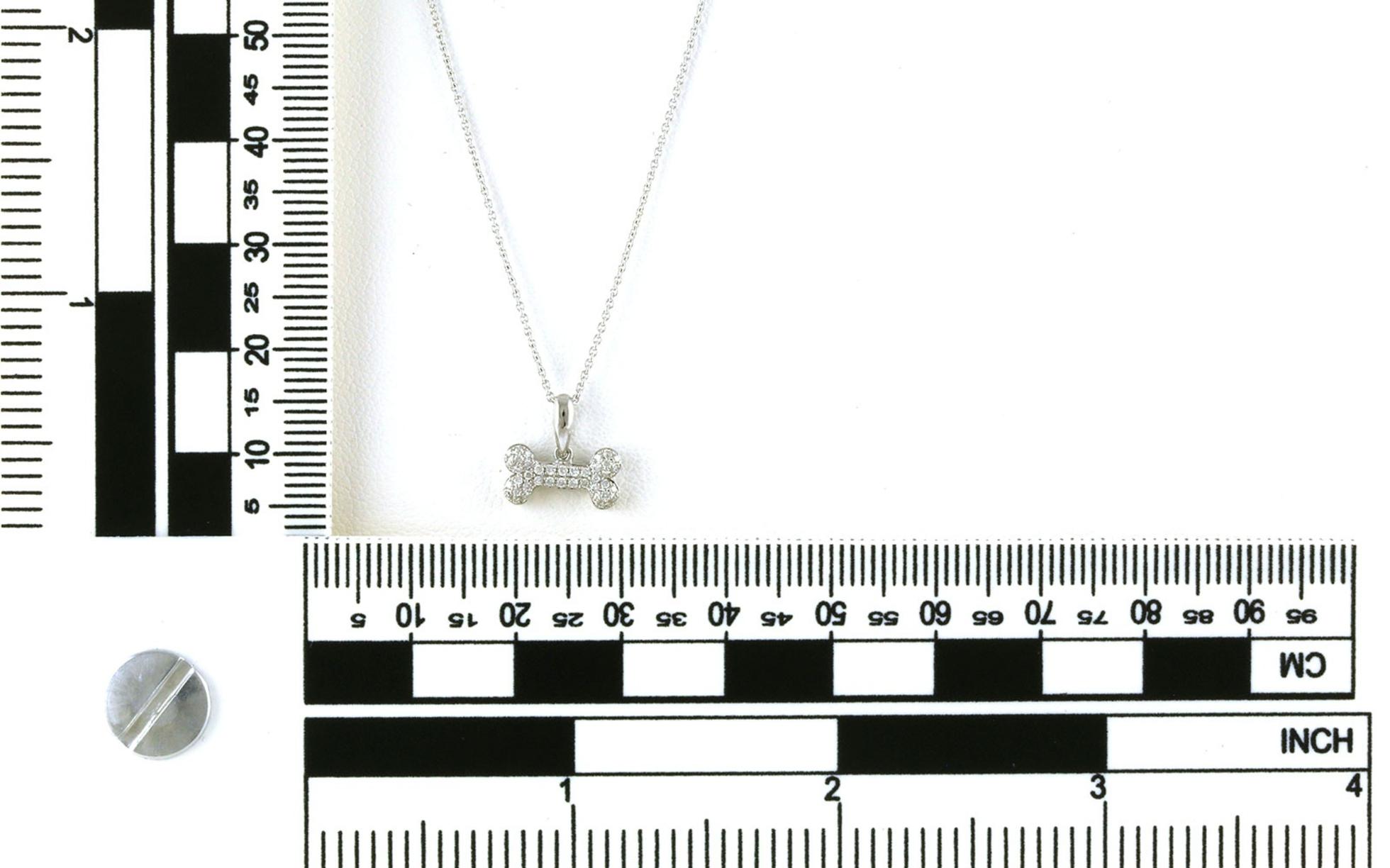 Pave Diamond Dog Bone Necklace in White Gold (0.12cts TWT) Scale