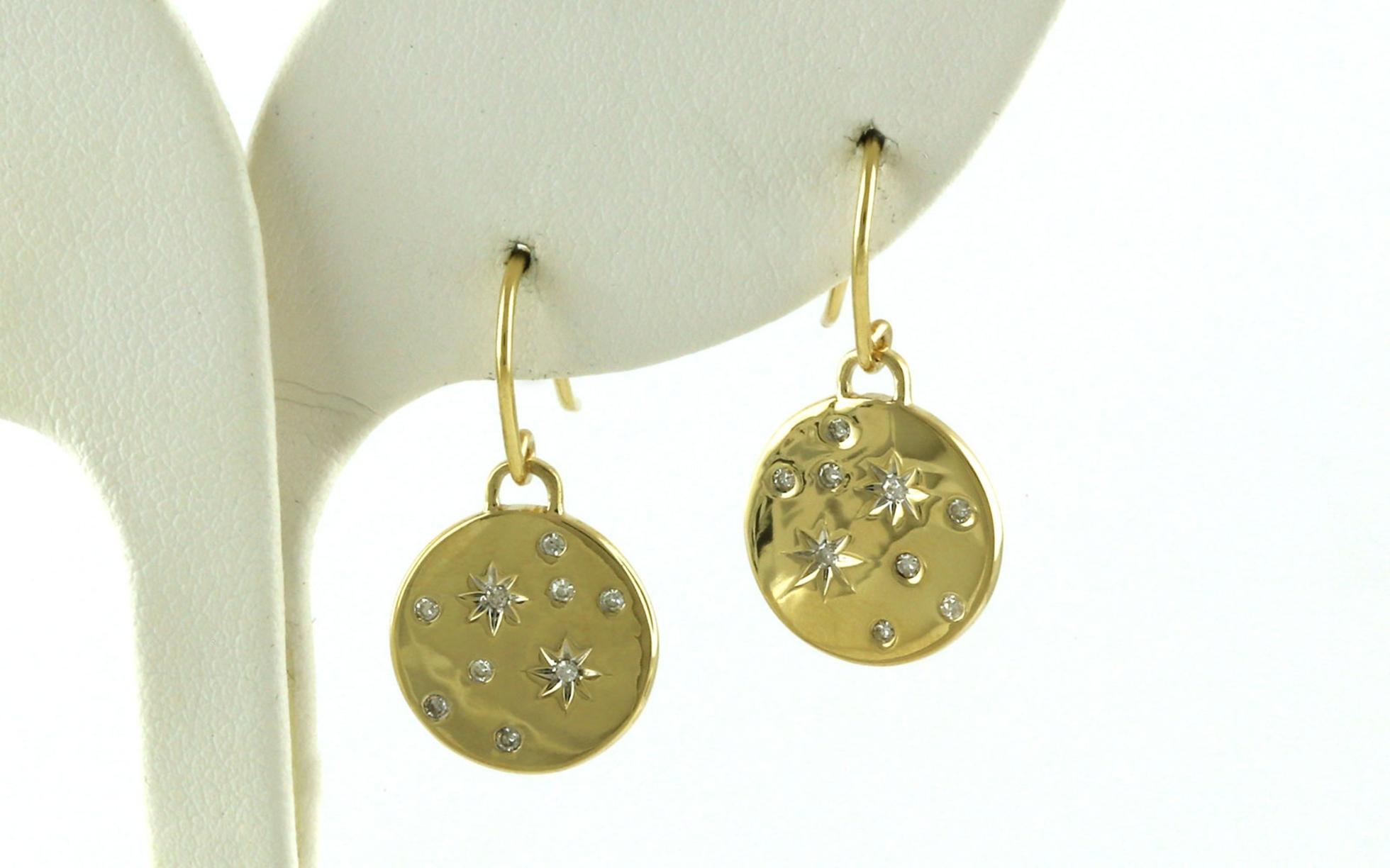 French Hook Diamond Disc Earrings in Yellow Gold (0.13cts TWT)