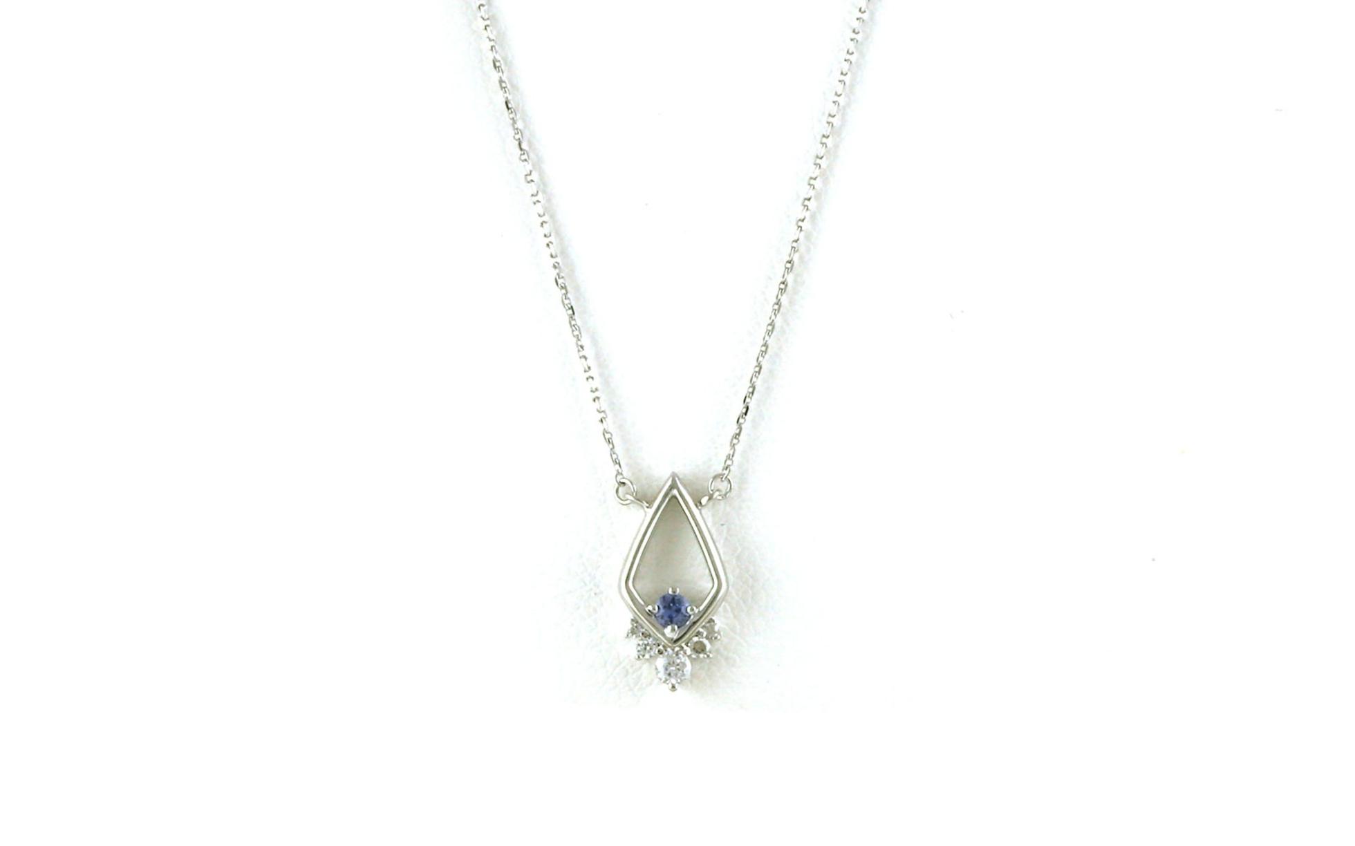 Elongated Kite Montana Yogo Sapphire and Diamond Necklace in White Gold (0.11cts TWT)