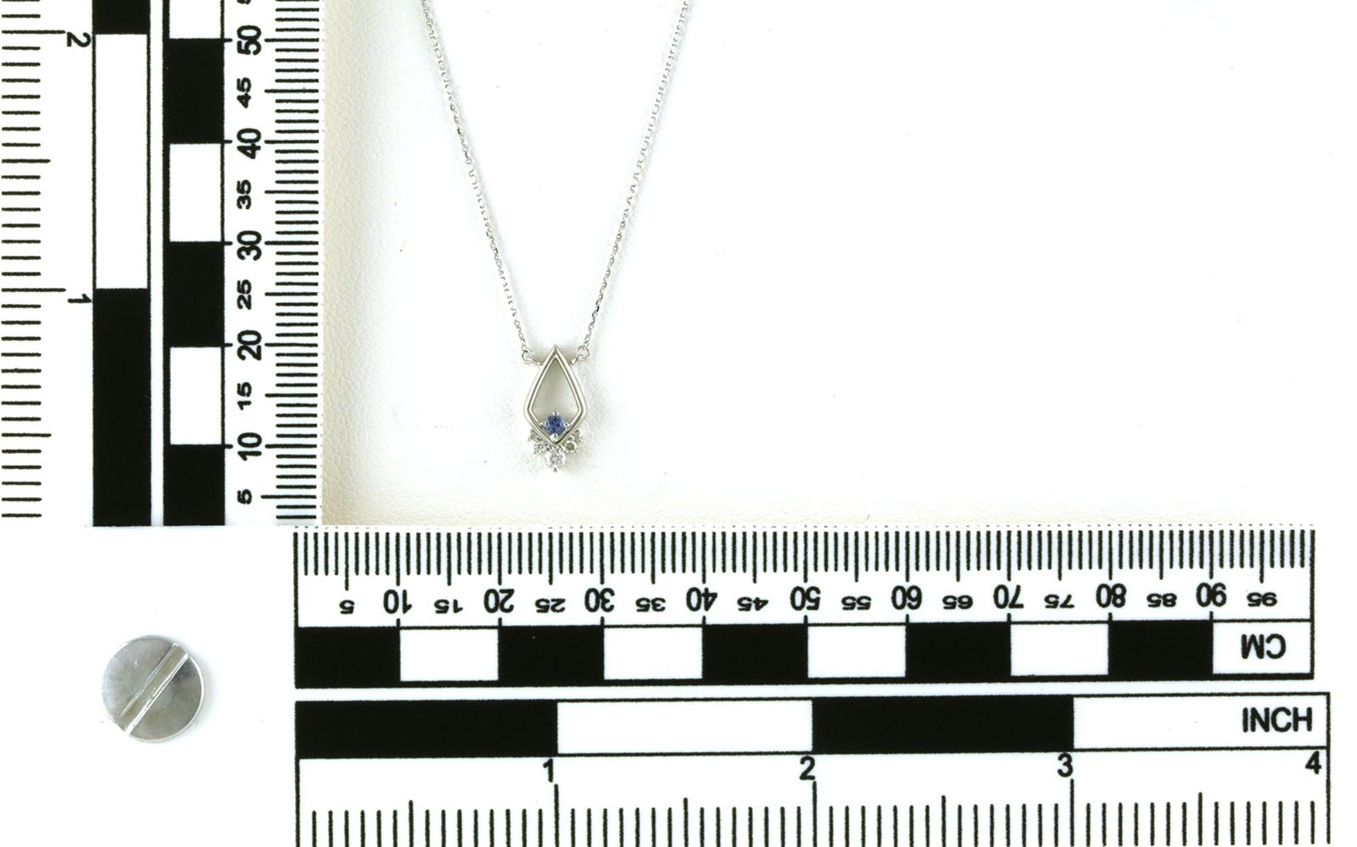 Elongated Kite Montana Yogo Sapphire and Diamond Necklace in White Gold (0.11cts TWT) Scale