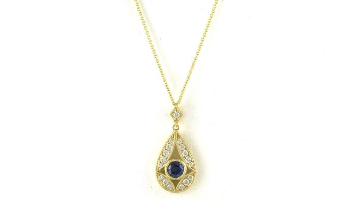content/products/Milgrain Art Deco Style Diamond Halo Montana Yogo Sapphire Necklace in Yellow Gold (0.46cts TWT)