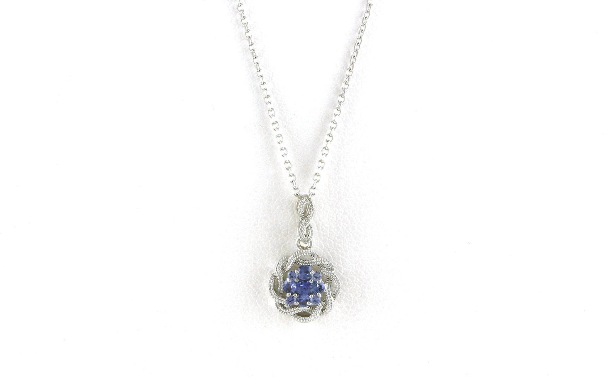 Woven Halo Montana Yogo Sapphire Cluster Necklace in White Gold (0.26cts TWT)