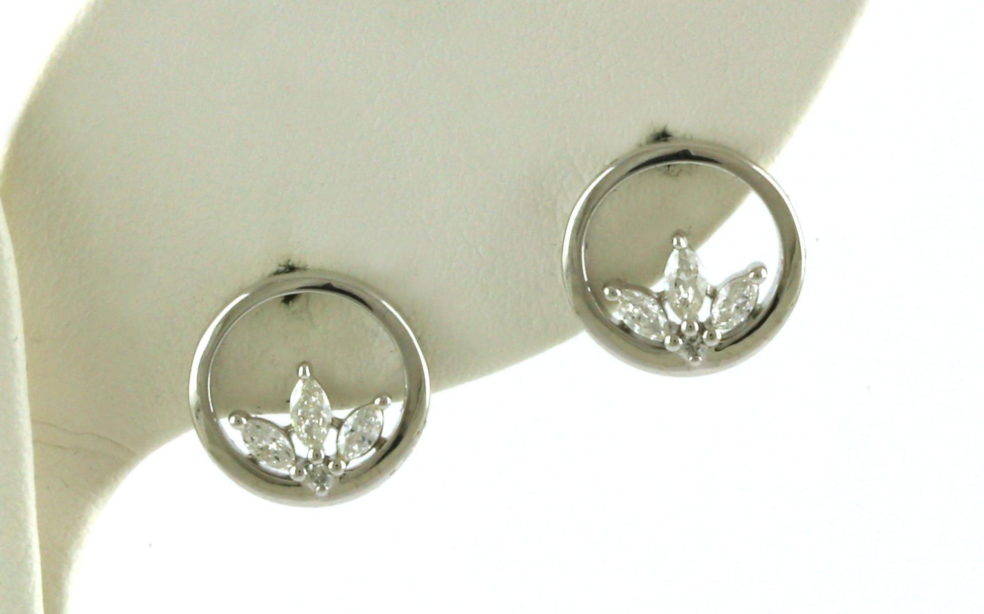Circle 3-Stone Marquise-cut Diamond Stud Earrings in White Gold (0.26cts TWT)
