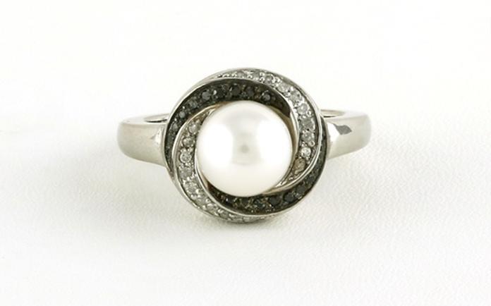 content/products/Spiral Halo-style Pearl and Black and White Diamond Ring in Sterling Silver (0.20cts TWT)