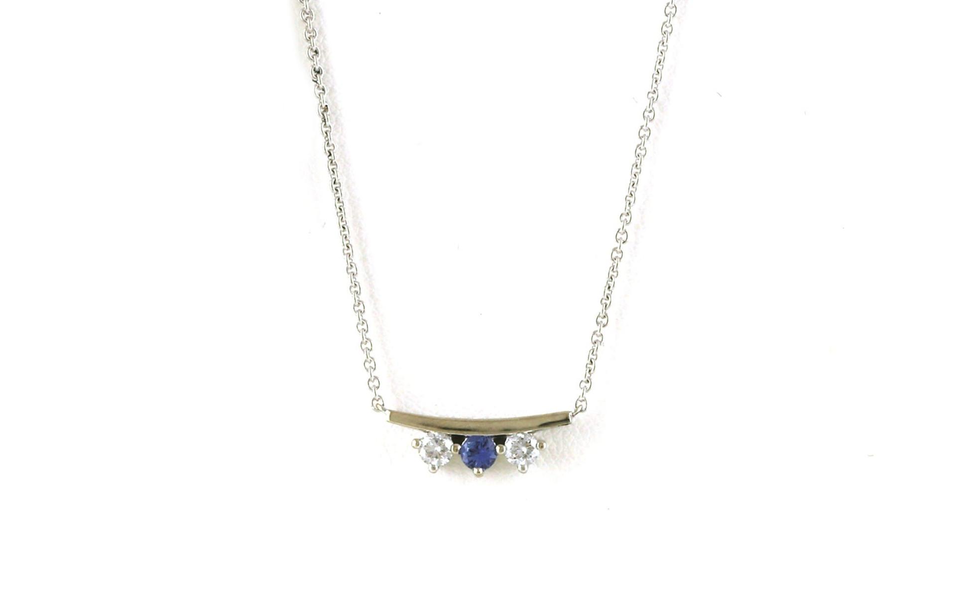 3-Stone Slightly Curved Bar Montana Yogo Sapphire and Diamond Necklace in White Gold (0.32cts TWT)