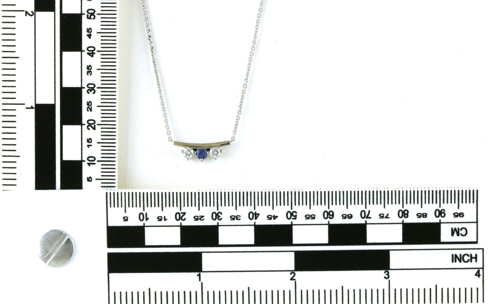 3-Stone Slightly Curved Bar Montana Yogo Sapphire and Diamond Necklace in White Gold (0.32cts TWT) scale