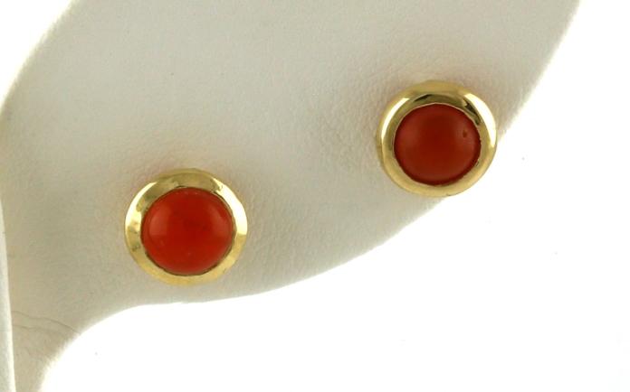 content/products/Estate Piece: Bezel-set Cabochon-cut Coral Stud Earrings in Yellow Gold