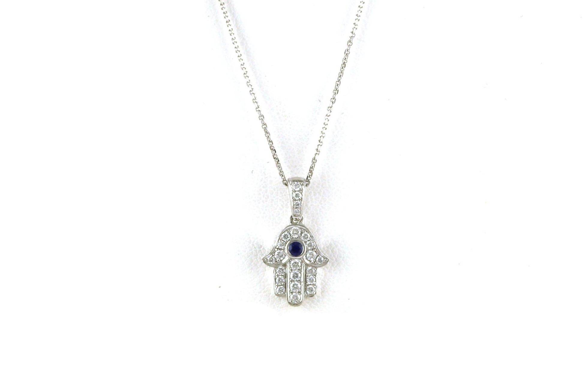 Hamsa Sapphire and Diamond Necklace in White Gold (0.04cts TWT)