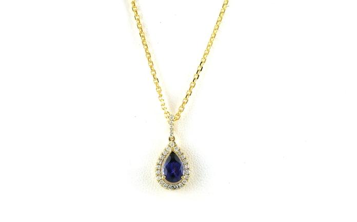 content/products/Halo-style Pear-cut Montana Yogo Sapphire and Diamond Necklace in Yellow Gold (1.08cts TWT)