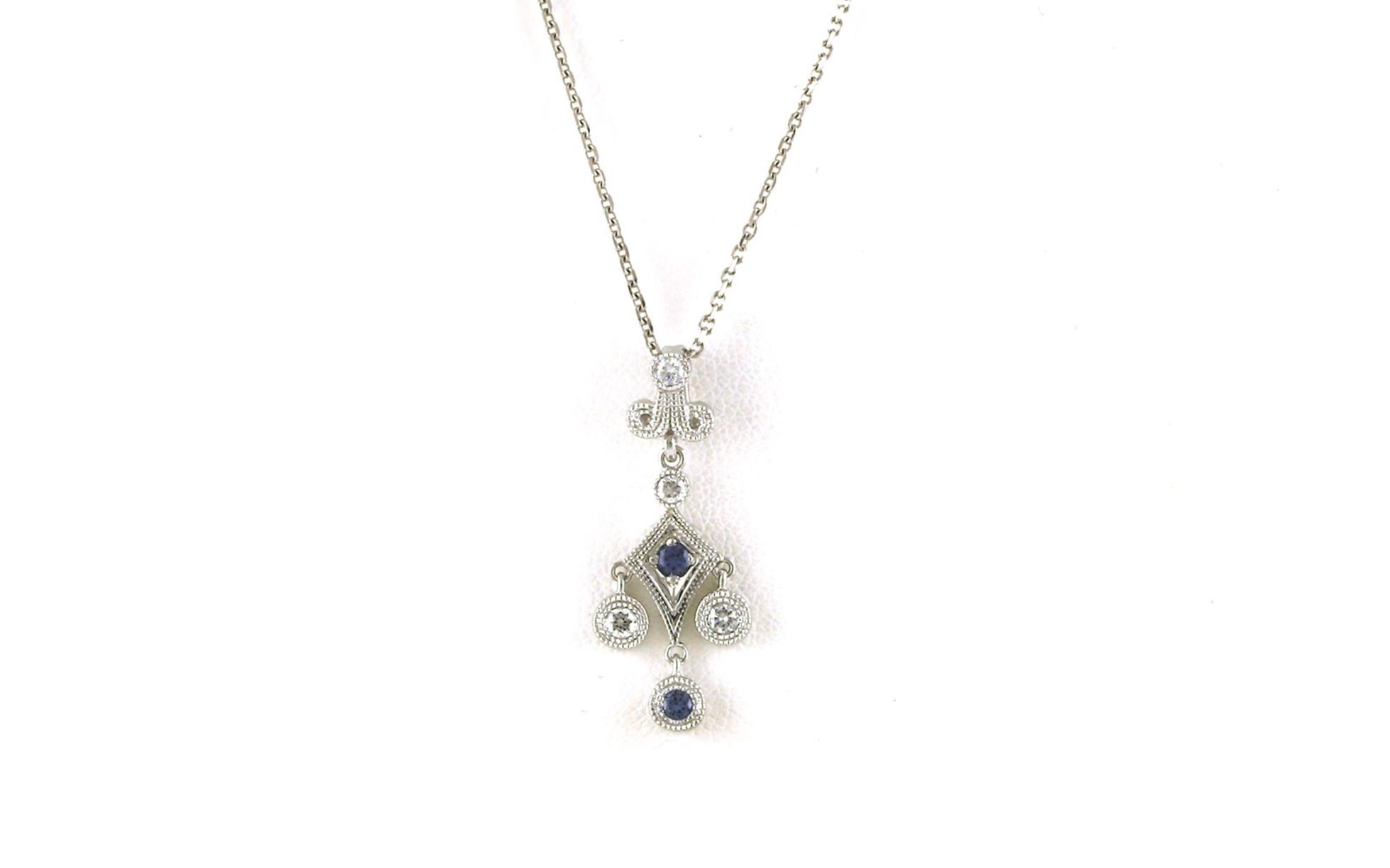Vintage-style Chandelier Dangle Montana Yogo Sapphire and Diamond Necklace in White Gold (0.14cts TWT)
