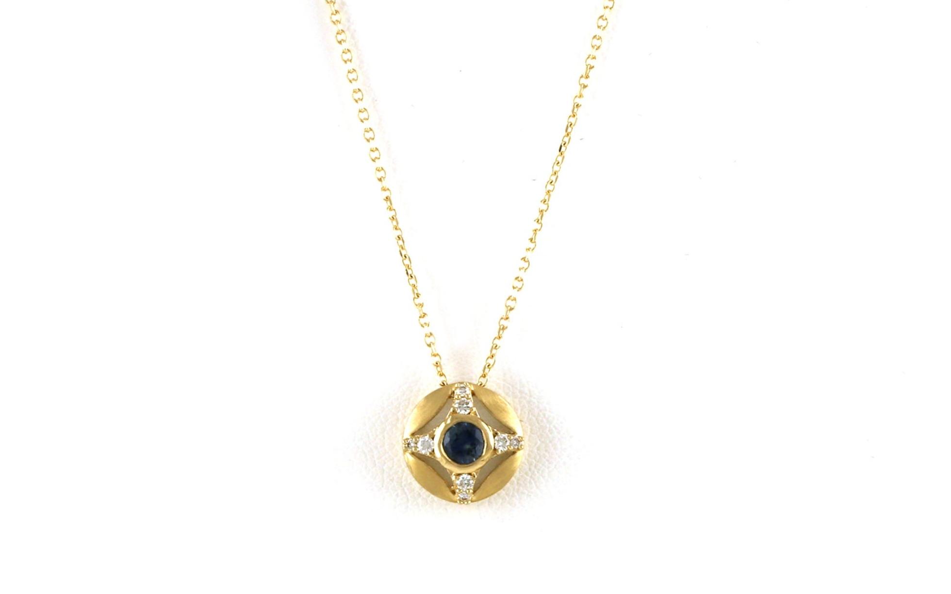 4-Point Star Bezel-set Montana Sapphire and Diamond Necklace with Satin Finish in Yellow Gold (0.38cts TWT)