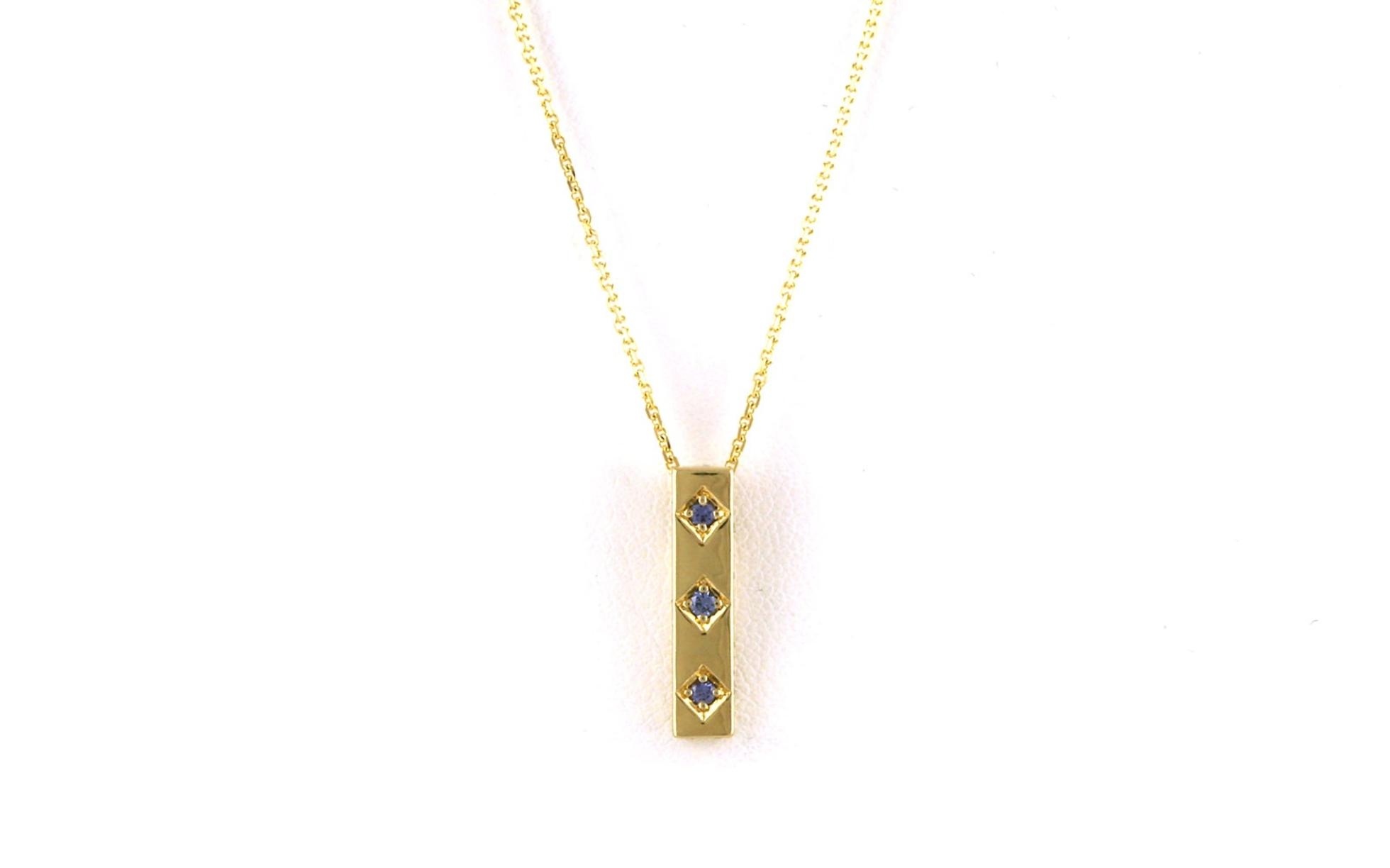 3-Stone Vertical Bar Montana Yogo Sapphire Necklace in Yellow Gold (0.08cts TWT)